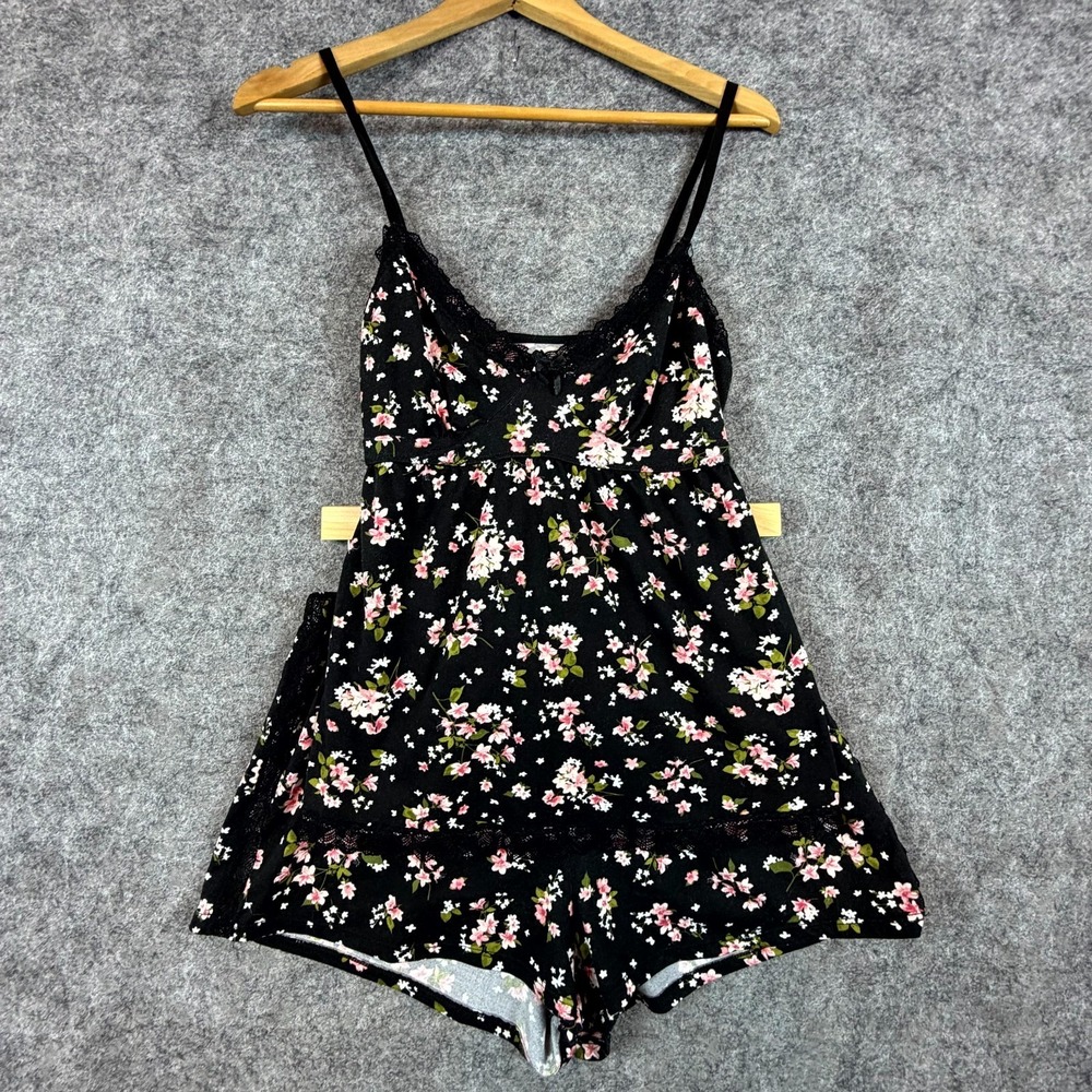 Womens Sleepwear 2 Piece Pajama Set Small Black Dark Romantic Babydoll Lace Trim